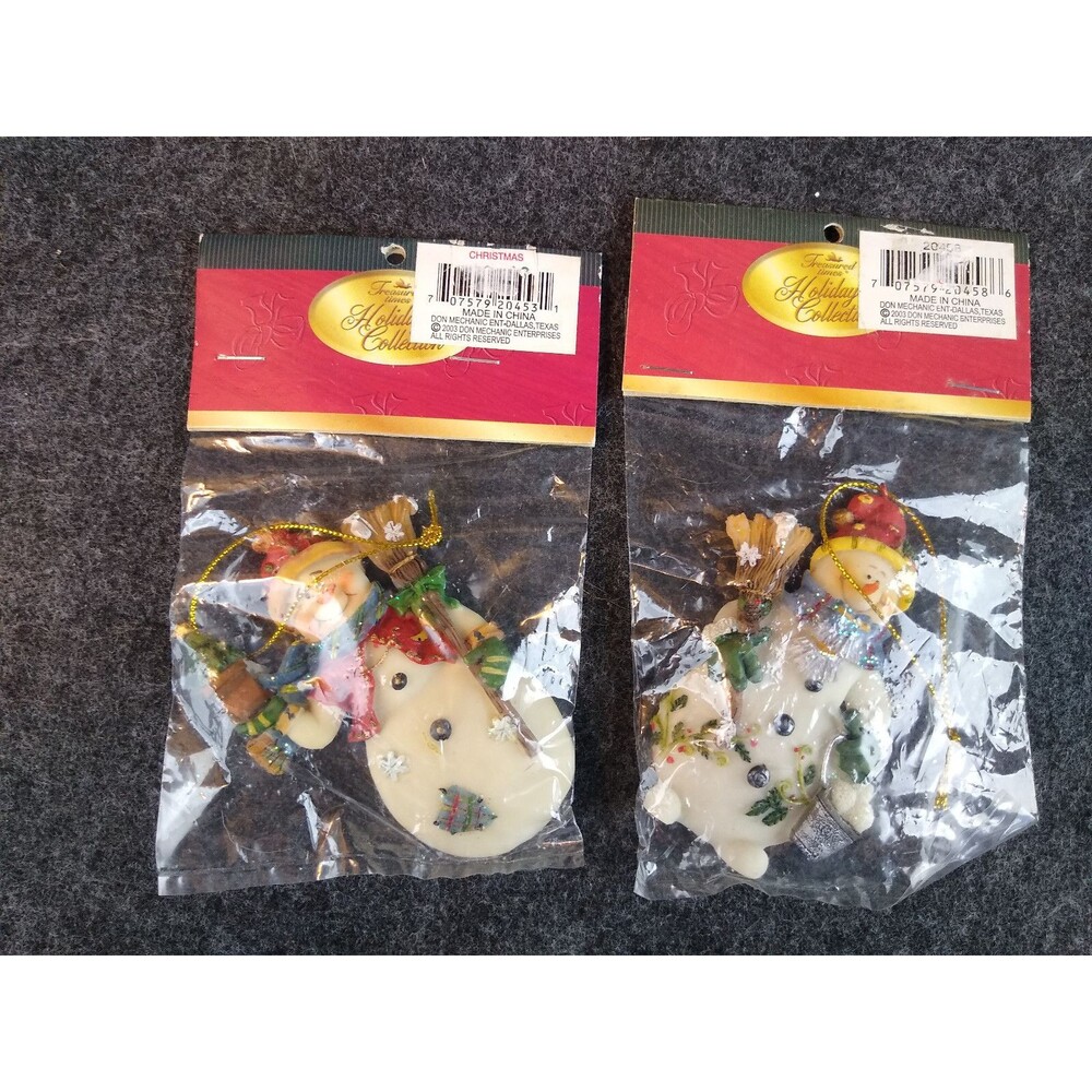 Hand Painted Snowmen Ornaments LOT Of 2 Sealed Treasure Times Holiday Collection